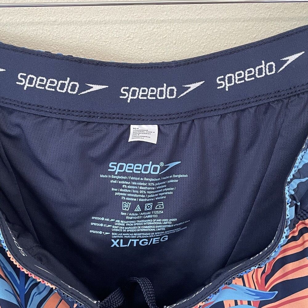 Speedo Men's XL Tech-volley Swim Shorts UV 50+ Blue Tropical 8” Inseam Lined - Picture 2 of 10